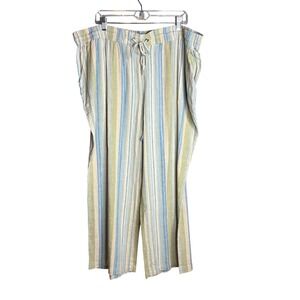 Naturals D & Co Linen Blend Wide Leg Pants Plus Size 2XP Pull On Beachy Boho NEW
